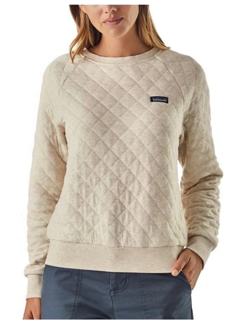 Patagonia Organic Cotton Quilt Crew Sweatshirt Small CELA Tan/Greenish